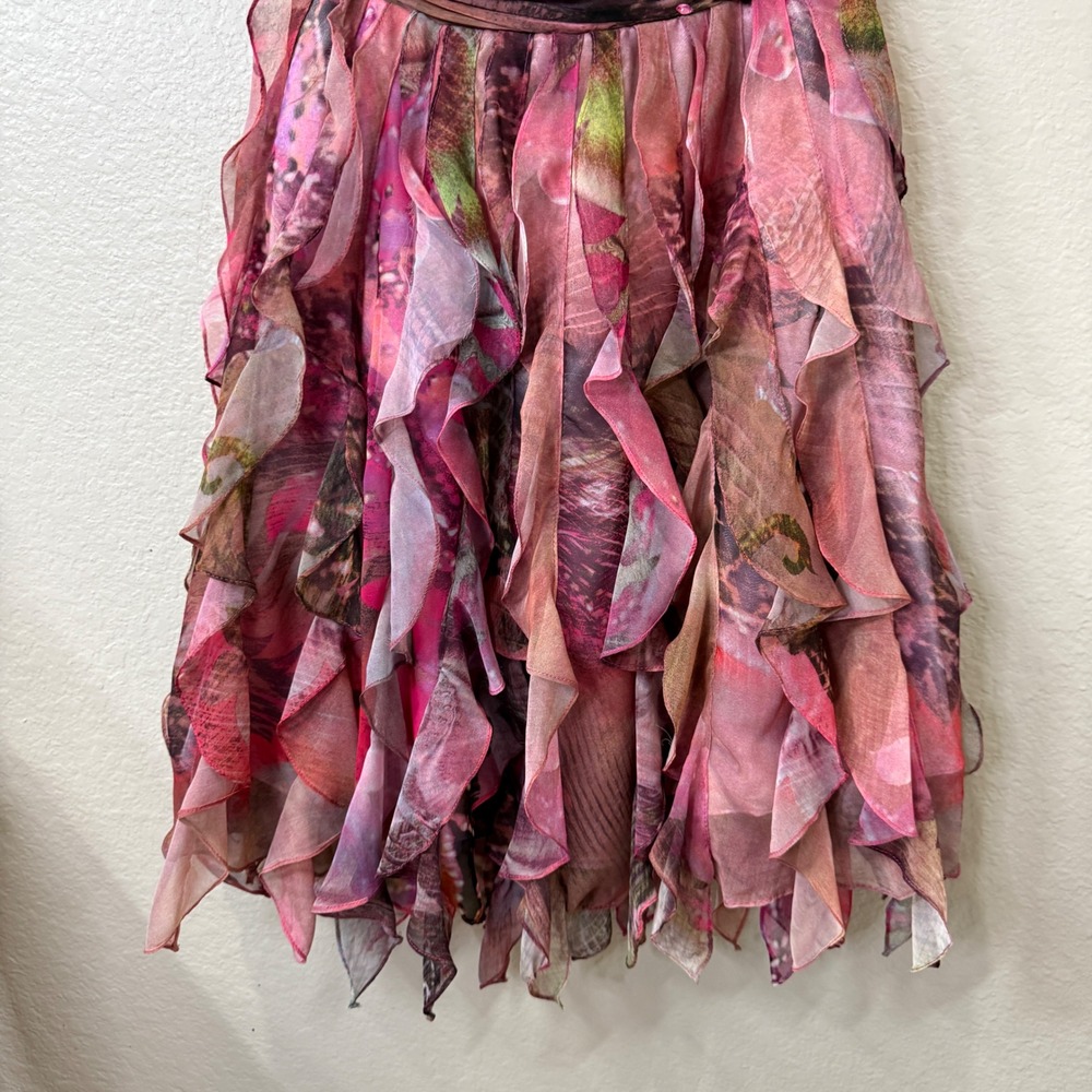 Cache Strapless Ruffle Mini Dress Pink Purple Floral Y2K Fantasy Fairycore Sz 4 - Picture 4 of 13